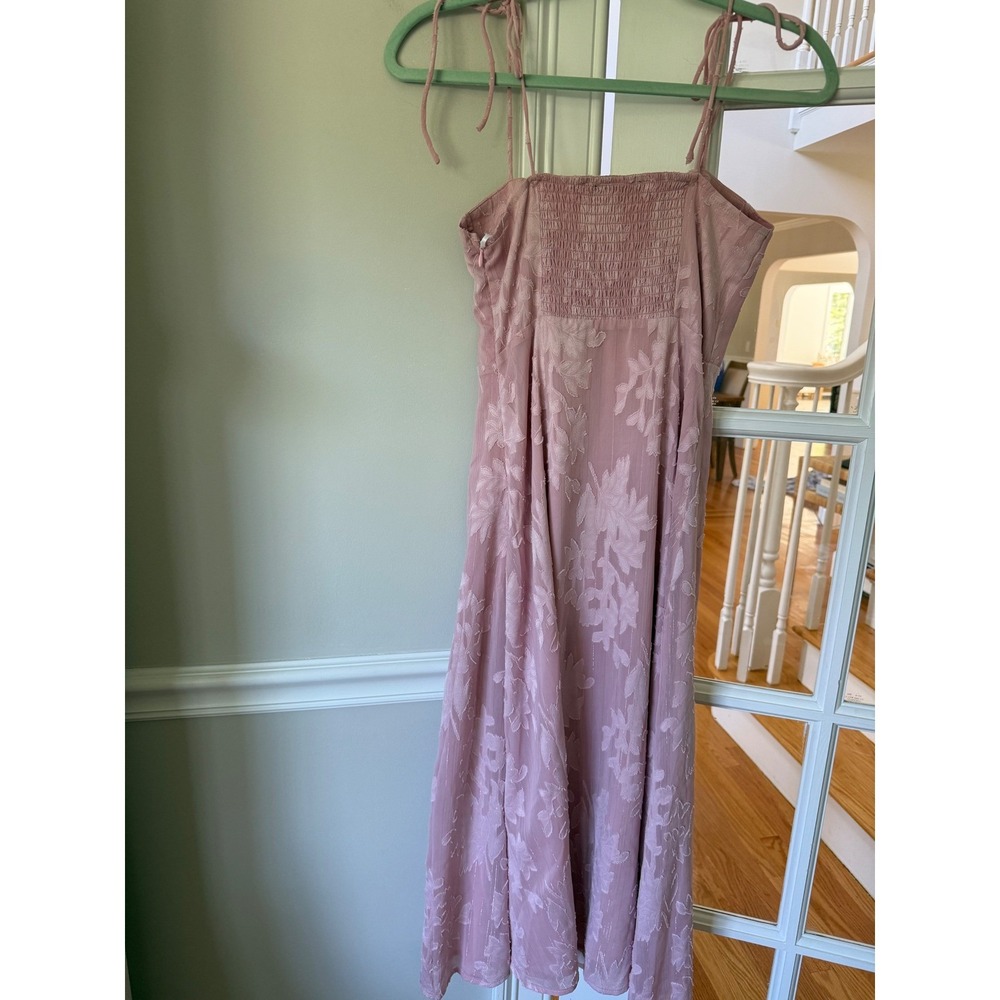 Lulus Lavender Pink Floral Burnout Jacquard Midi Dress Tie Strap Smocked Small - Picture 7 of 7